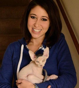 Renee and her supercool hairless Sphynx cat! (Would definitely give Cady's Mr. Piggy the hedgehog a run for his money!)