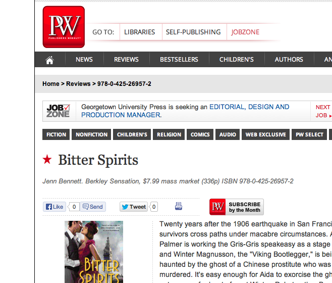 BITTER SPIRITS, Jenn Bennett, Publishers Weekly review